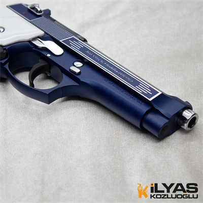 Beretta 92FS Mavi Kaplama & Parlak Beyaz Gravür
