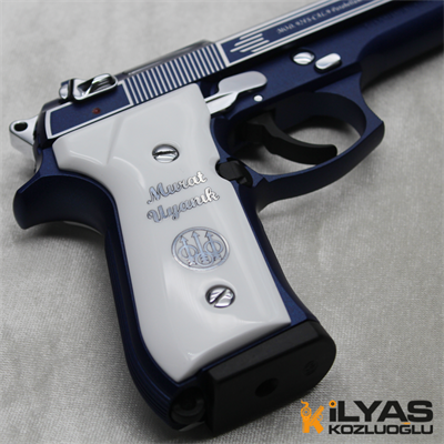 Beretta 92FS Mavi Kaplama & Parlak Beyaz Gravür