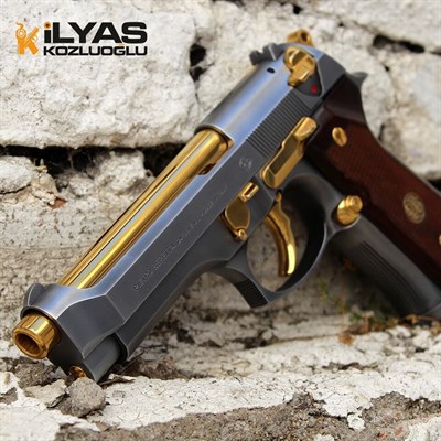 Beretta Mod 92 FS - Açık Füme Titanyum Kaplama - Parlak Sarı Titanyum Namlu ve Parçalar