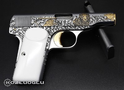 Browning FN M1910 7,65 - Wild Life Gravür Çalışması - Koyu Füme ve Parlak Sarı Titanyum Kaplama