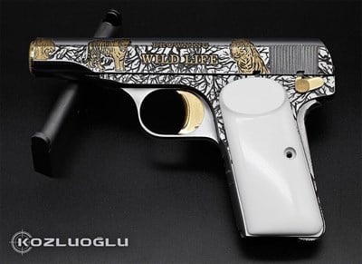 Browning FN M1910 7,65 - Wild Life Gravür Çalışması - Koyu Füme ve Parlak Sarı Titanyum Kaplama