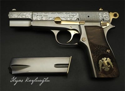 Browning HP - Açık Yanık Füme Kaplama - Yanaklar Gravür