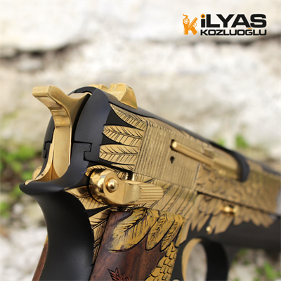 Browning Mat Siyah Kaplama & Parlak Sarı Titanyum Old Glory Kartal Gravür