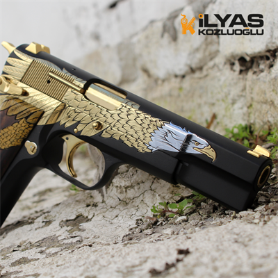 Browning Mat Siyah Kaplama & Parlak Sarı Titanyum Old Glory Kartal Gravür