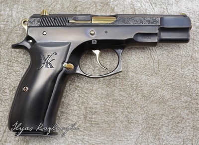 CZ 75B Füme Titanyum - Yanaklar Çiçek Gravür Desen