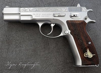 CZ 75B Mat Beyaz Krom - Yanaklar Çiçek Desen Gravür
