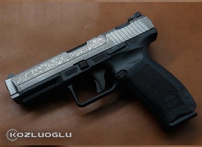 Canik TP9 - Açık Füme Titanyum - Çiçek Desen & English Scroll Gravür
