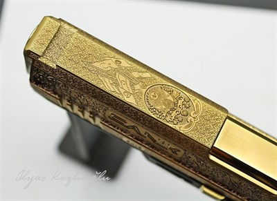 Canik TP9 Mat Sarı Titanyum Kaplama - Çiçek Desen & Eng Scroll Gravür - 3D Ay YıldıZ