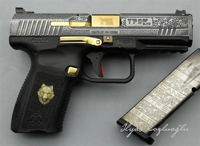 Canik TP9 SF Elite - Açık Füme  Titanyum - Scroll ve Çiçek Desen Gravür