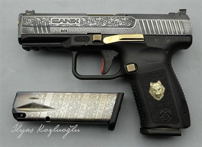 Canik TP9 SF Elite - Açık Füme  Titanyum - Scroll ve Çiçek Desen Gravür