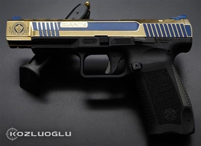 Canik TP9 SFX Parlak Sarı Titanyum & Mavi Kaplama - Fenerbahçe Gravür Çalışması