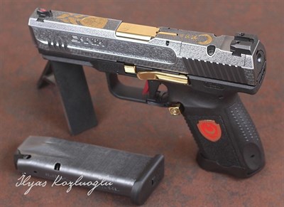 Canik TP9 Titanyum Kaplama - Scroll ve Çiçek Desen Gravür - 3D Ayyıldız - Osmanlı Arması