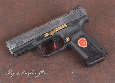 Canik TP9 Titanyum Kaplama - Scroll ve Çiçek Desen Gravür - 3D Ayyıldız - Osmanlı Arması