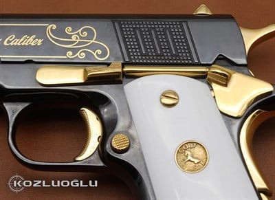 Colt .38 Super Caliber - Yanaklar Yaldızlı Sade Gravür - Özel Çekme Kertiği