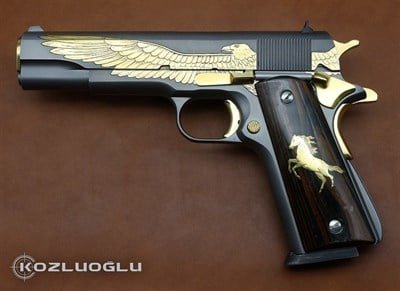 Colt 1911 Detaylı Kartal Gravür İşleme Sarı Titanyum