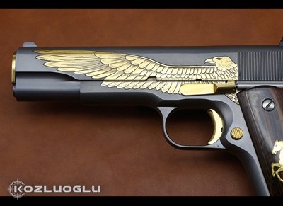 Colt 1911 Detaylı Kartal Gravür İşleme Sarı Titanyum