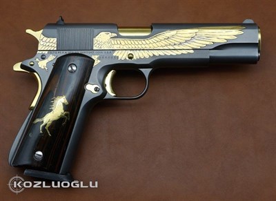 Colt 1911 Detaylı Kartal Gravür İşleme Sarı Titanyum