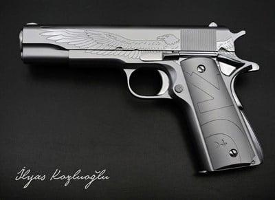 Colt 1911 Kartal Gravür Beyaz Krom