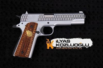 Springfield 1911 - Yanaklar Çizgili Baklava ve Pikatini Ray Desen Gravür - Mat Beyaz Krom Kaplama