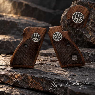 Beretta Mod 70 Ceviz Kabza Yüzey Baklava Desenli Üzerinde Sarı Pirinç Beretta Logolu
