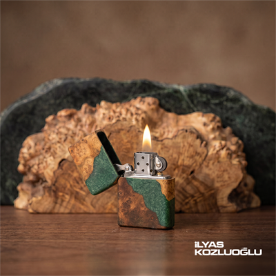 Stabilize Ahşap Çakmak Yeşil Renk Özel Tasarım