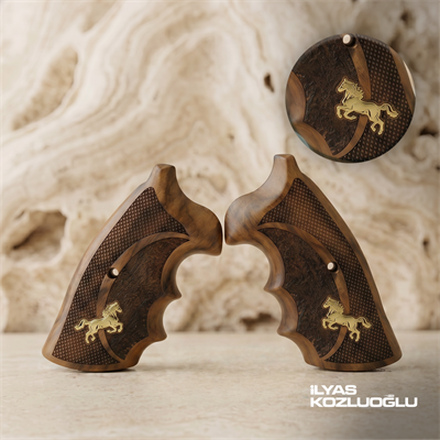 Colt Python Koyu Ceviz Kabza Tam Yüzey Desenli Sarı Pirinç At Logolu