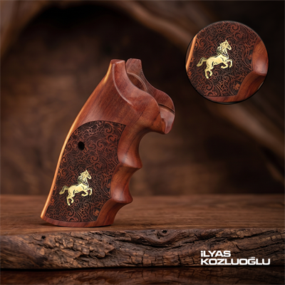 Colt Python Koyu Ceviz Kabza Yarım Yüzey Çiçek Desenli Sarı Pirinç At Logolu