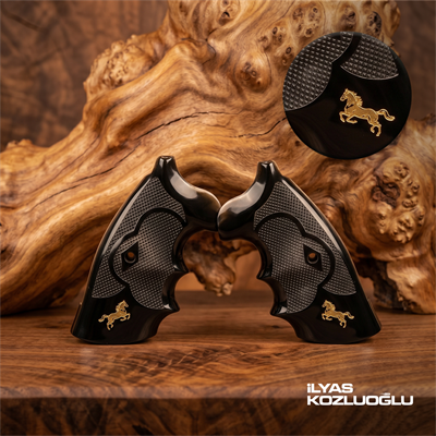 Colt Python Siyah Pleksi Kabza Yarım Yüzey Baklava Desenli Sarı Pirinç At Logolu