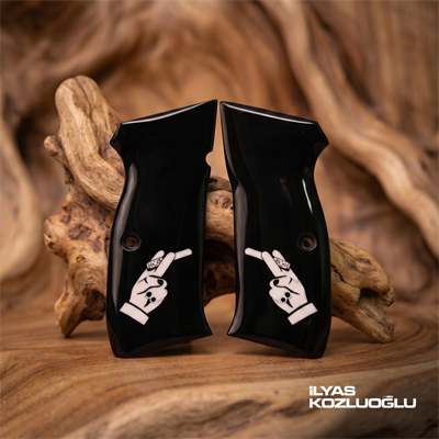 CZ 75A Kabza Parlak Pleksi Özel Tasarım Beyaz Logolu