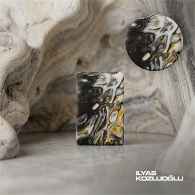 El Yapımı Epoksi Çakmak Desenli Beyaz Siyah Gold Özel Tasarım