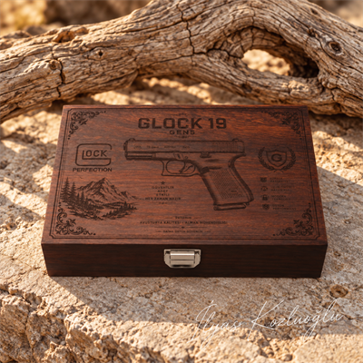Glock 19 Gen 5 Uyumlu Özel Tasarım Ahşap Tabanca Saklama Kutusu