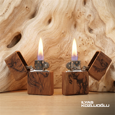 İroko Ahşap Özel Tasarım Çakmak At Logolu