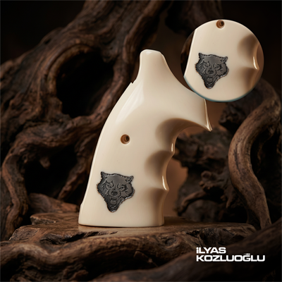 Smith & Wesson K/L/X Frame Round Butt Fildişi Pleksi Kabza Gümüş Kurt Kafası Logolu