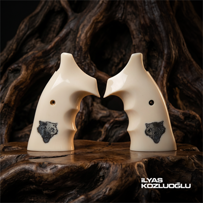 Smith & Wesson K/L/X Frame Round Butt Fildişi Pleksi Kabza Gümüş Kurt Kafası Logolu