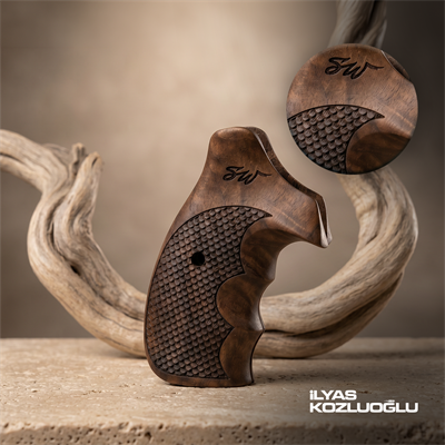 Smith & Wesson K/L/X Frame Round Butt Koyu Ceviz Kabza Yarım Yüzey Balık Pulu Desenli SW Lazer Logolu
