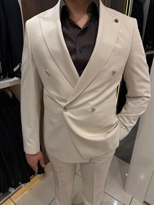 Çift Pileli Kruvaze Takım | Bej