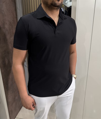 Fitilli Polo Yaka T-shirt | Siyah