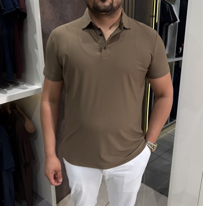 Fitilli Polo Yaka T-shirt | Sütlü Kahve
