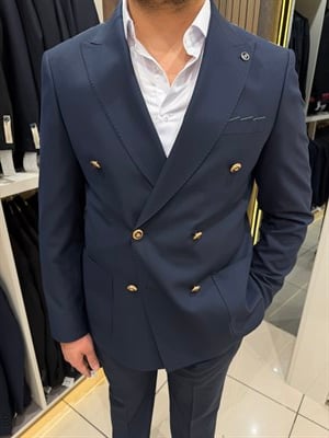 Gold Düğmeli Kruvaze Takım | Lacivert