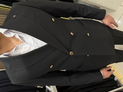 Gold Düğmeli Kruvaze Takım | Siyah