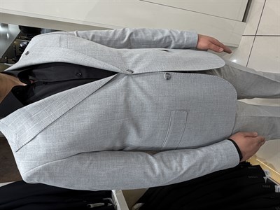 Kendinden Çizgili Kırlangıç Yaka Takım | Gri