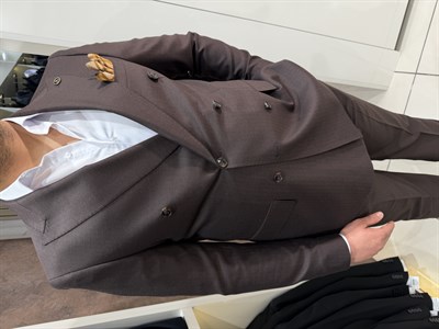 Kendinden Çizgili Kruvaze Takım | Kahve