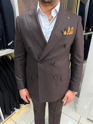 Kendinden Çizgili Kruvaze Takım | Kahve