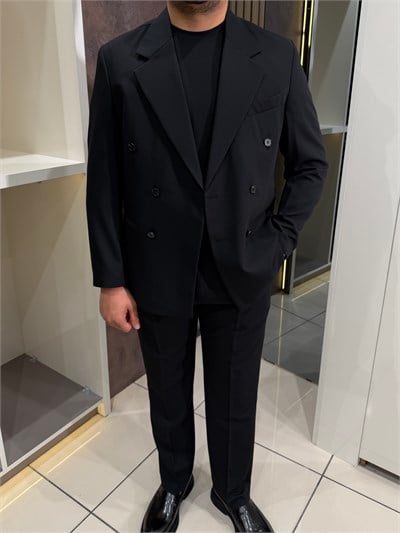 Loose Fit Kruvaze Takım | Siyah