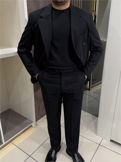 Loose Fit Kruvaze Takım | Siyah