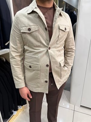 Pamuklu Likralı Safari Ceket | Bej