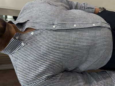 Yaka Düğmeli Ham Keten Gömlek | Lacivert