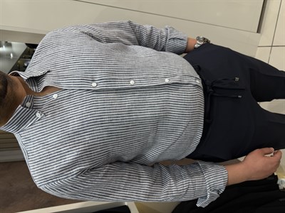 Yaka Düğmeli Ham Keten Gömlek | Lacivert