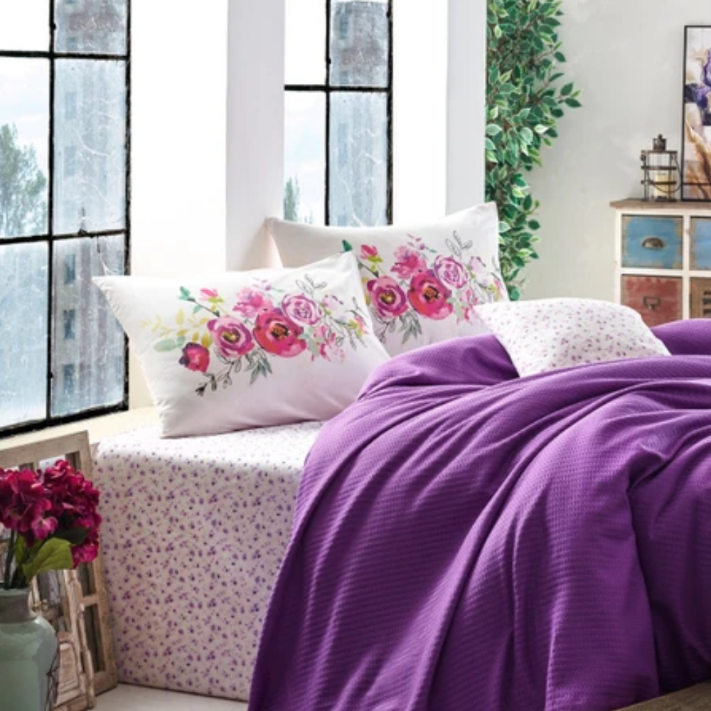 Cotton Box Garden Viola Tek Kişilik Pike Takımı Mor