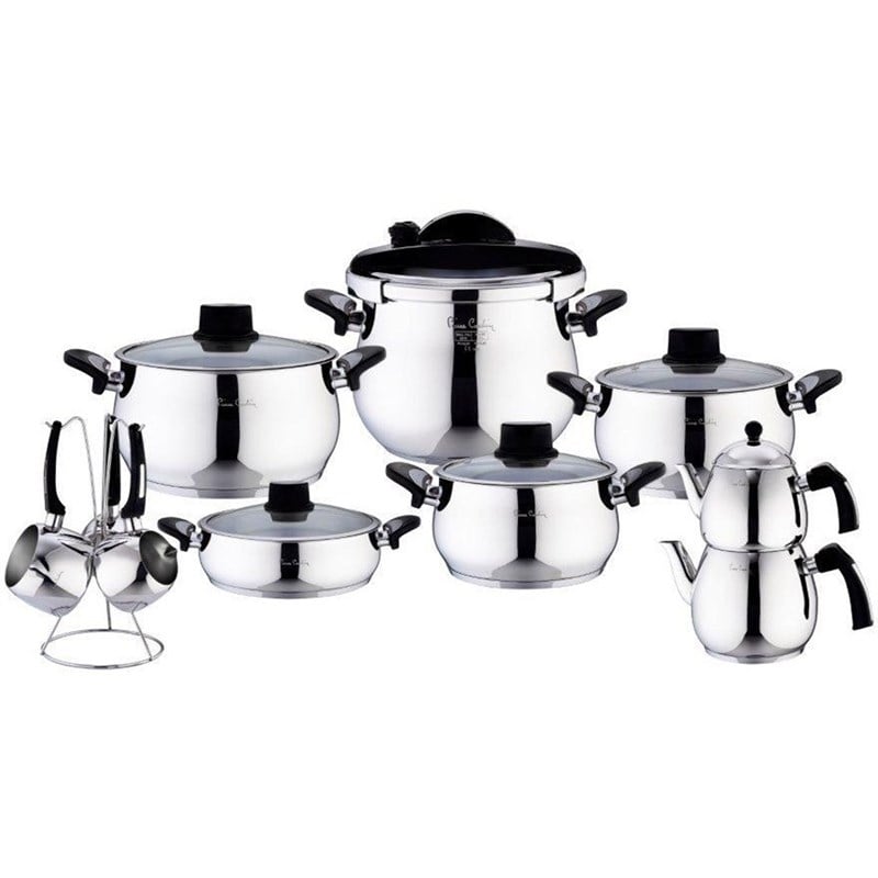 Pierre Cardin Crown 18 Parça Çelik Tencere Seti (Siyah)